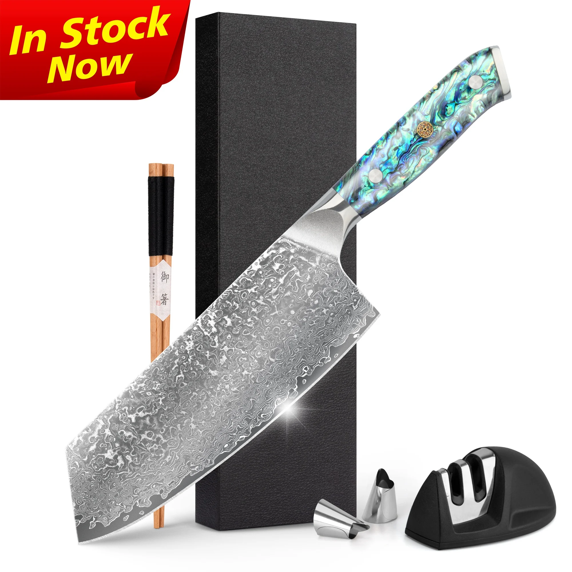 10% Off Abalone Shell Acrylic Handle damascus cleaver knife stainless steel handmade 7 inch carbon steel meat cleaver knives
