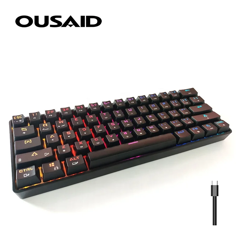YPM factory hot sale 68 keys mechanical gaming keyboard 60% RGB for gamer typewriter DK61