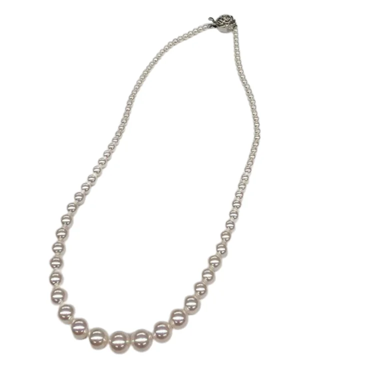 Japan CLASSIC Silver 925 Clasp Good Luster Natural Seawater Pearl Beaded Necklace Jewelry