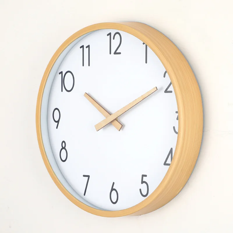 12inch Silent Round Wood Wall Clock Battery Operated Non-Ticking Decorative Kitchen Home Office Bedroom