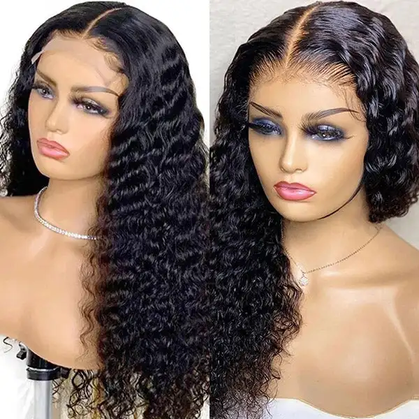 200% 13x4 Lace Front Wig Deep Wave Peruvian Natural Human Hair Frontal Wigs For Black Women Pre-plucked Hairline Long Wavy Wig