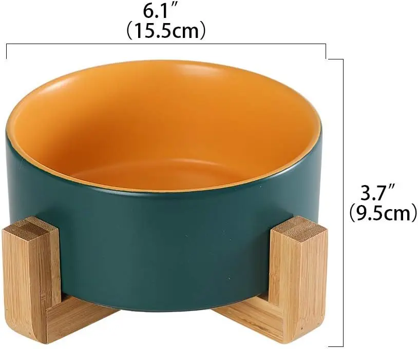 Bright Colored Ceramic Cat Dog Feeding Bowl Wooden Bowl Holder Handmade Fashion Bamboo Wooden Pet Feeder