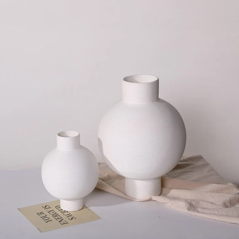 wholesale nordic geometric simple minimalism design decoration handmade art craft white ceramic vase flower vase