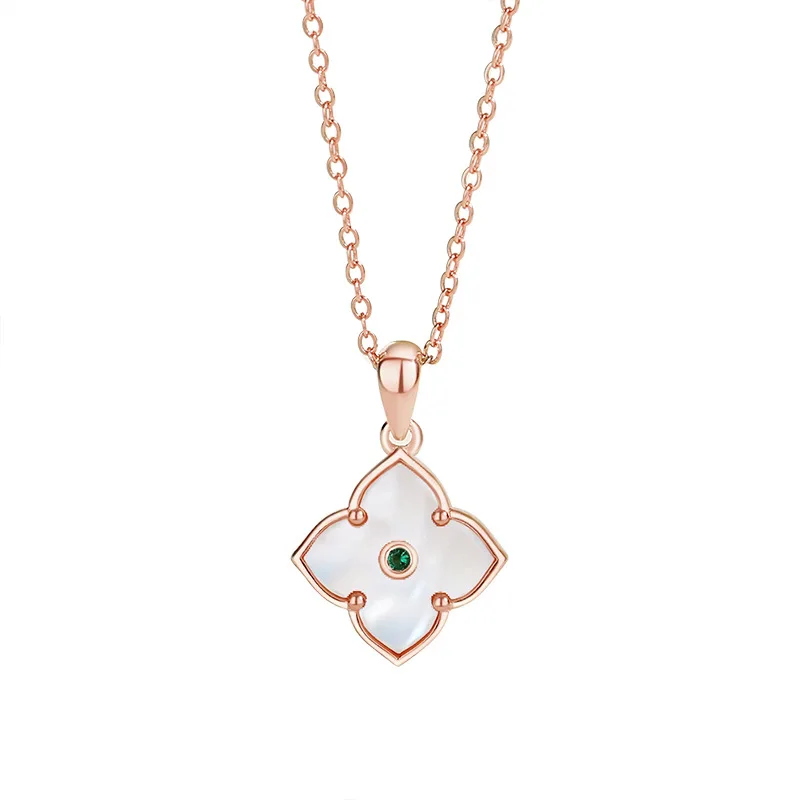 Kisvi Customized S925 sterling silver rose gold four-leaf clover mother-of-pearl pendant for women