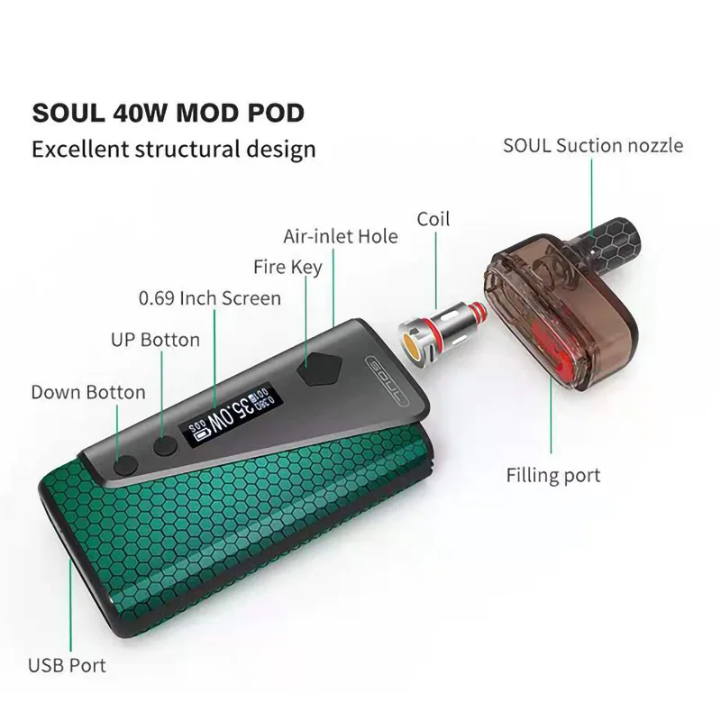  2021 newest design high quality Original 40W refillable Pods Cartridge Mesh Coil 2ml 3.8ml 1300mAh Mod