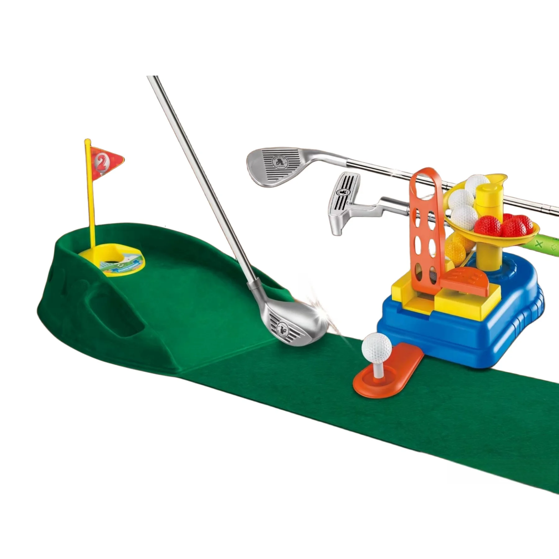 Golf Shaft Steel Arm Sport Game Miniature Golf Divot Tool Pitching Machine Toy Set With Mat Cloth Plastic Golf Tees Accessories