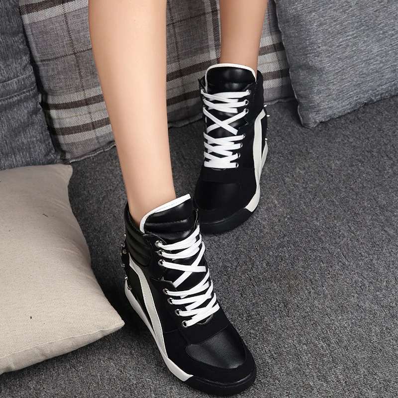 New Invisible Inner Height Increasing Rivet Frosted Fashion Drop Shipping Wear-resistant High-cut Casual Shoes Women
