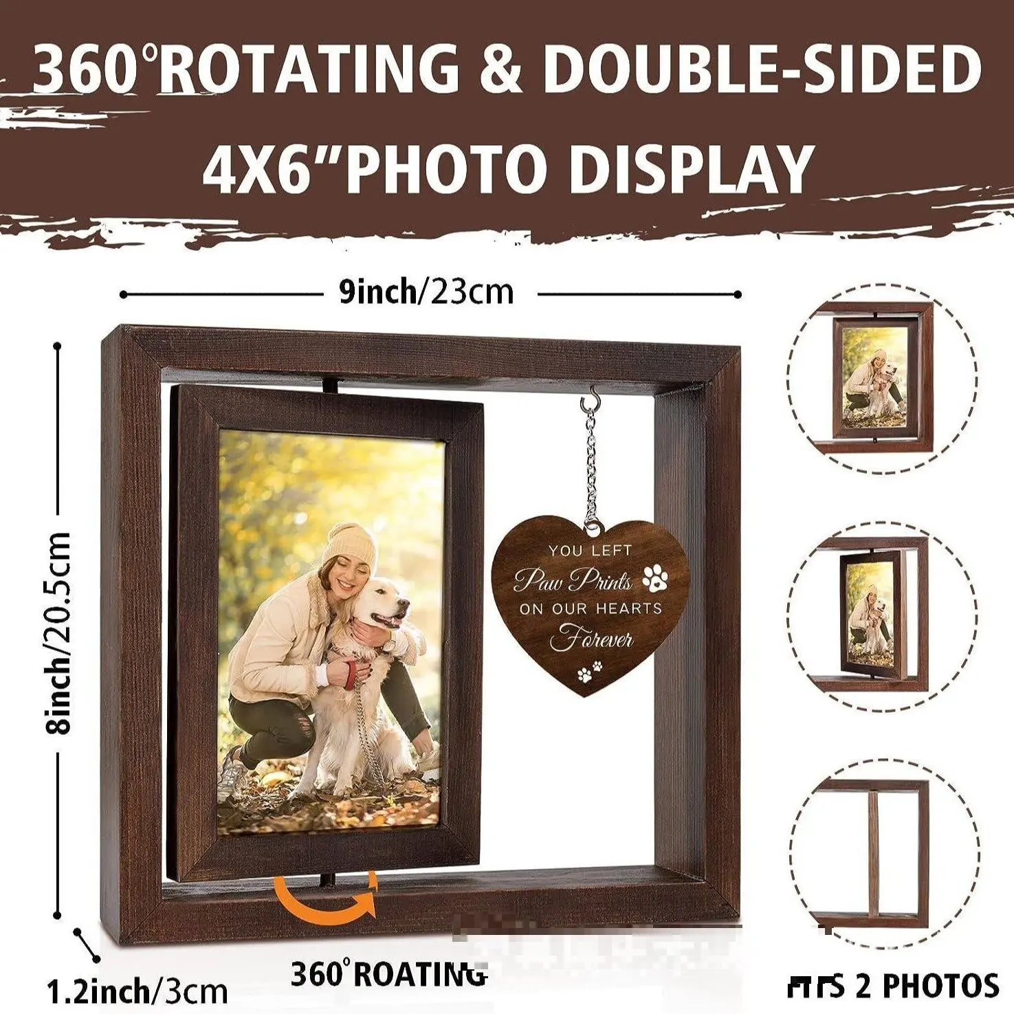 Memorial Gifts for Loss of Dog Rotating Wooden Picture Frame for 4x6 Photo Pet Memorial Gifts for Dog Cat Dog