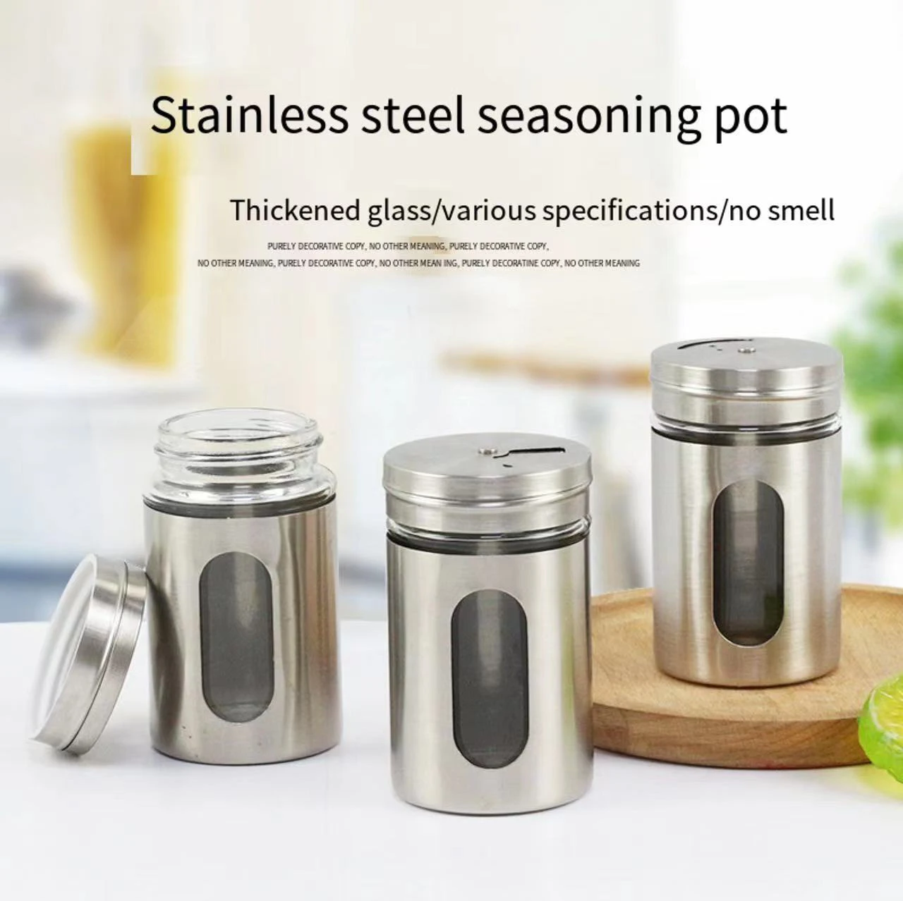 Kitchen stainless steel seasoning box spice jar thickened glass pepper barbecue sprinkling bottle porous seasoning glass bottle