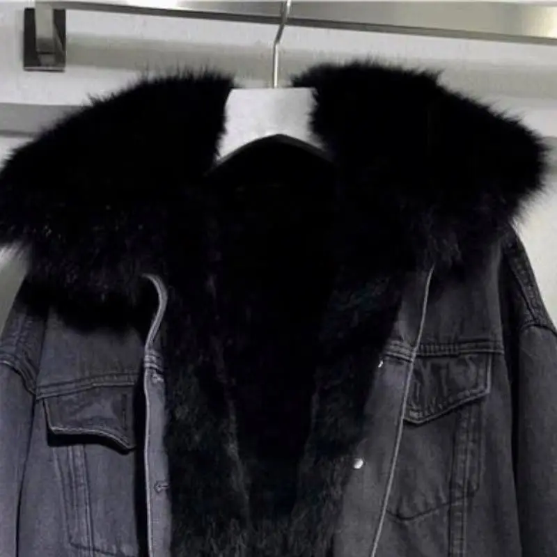 Wholesale Autumn Winter New Fashion Fur Jean Jacket For Women Denim Coat Fur Lining Vintage Casual Jacket
