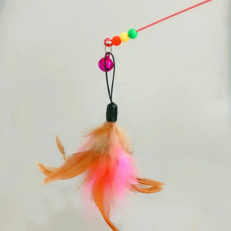 Manufacturer Wholesale Pet Wire Dangler Wand with Beads Bells and Feather Interactive Cat Teaser Toys