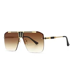 Trendy Stylish Men's Large Frame Metal Sunglasses Conjoined Rimless Oversize PC Lens Gradient Colors Black Shades Women