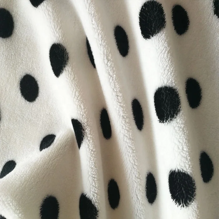 100% polyester coral fleece fabric for blanket black polka dot flannel