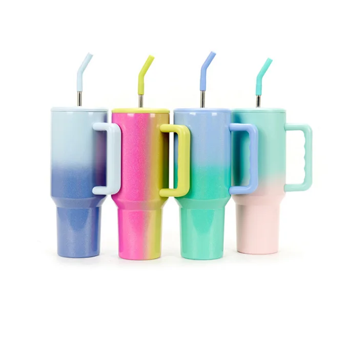 Sublimation New Blanks White 40 Oz Skinny Glow Sports Water Tumblers Straight Set With Screw On Lids Wraps