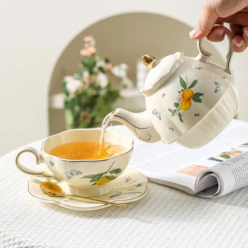 Lemon series French exquisite coffee afternoon tea home teapot set ceramic English cartoon gift box