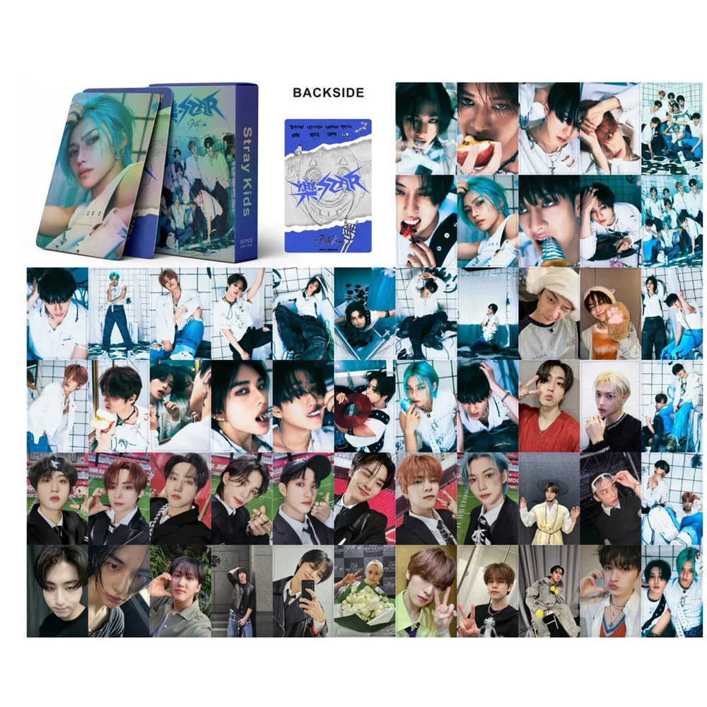 55Pcs/Set KPOP Stray Kids ROCK-STAR New Album Photocards Laser LOMO Cards Boxed Postcard Bangchan Leeknow Han Felix Fans Gift