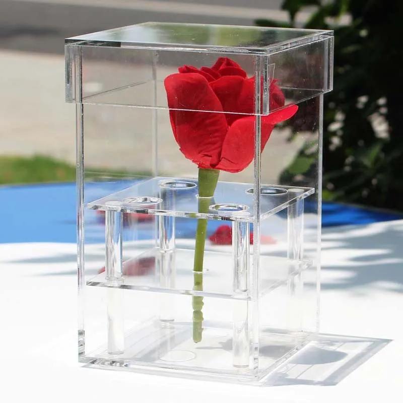 High Quality Waterproof Roses In Acrylic Box Gift Preserved Flower Acrylic Rose Box With Drawer Eternal Roses In Acrylic Box