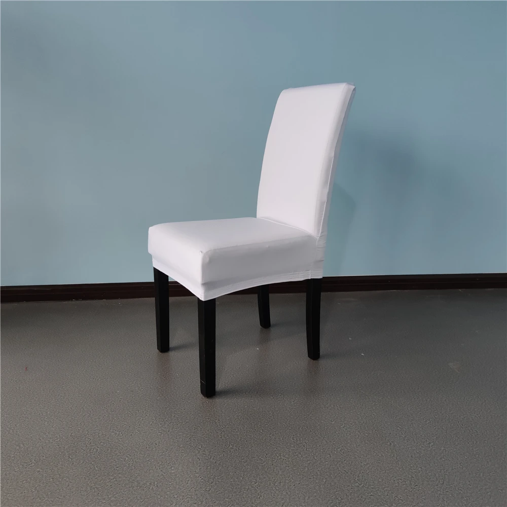 Оптовая продажа белые эластичные чехлы на стулья для столовой из спандекса