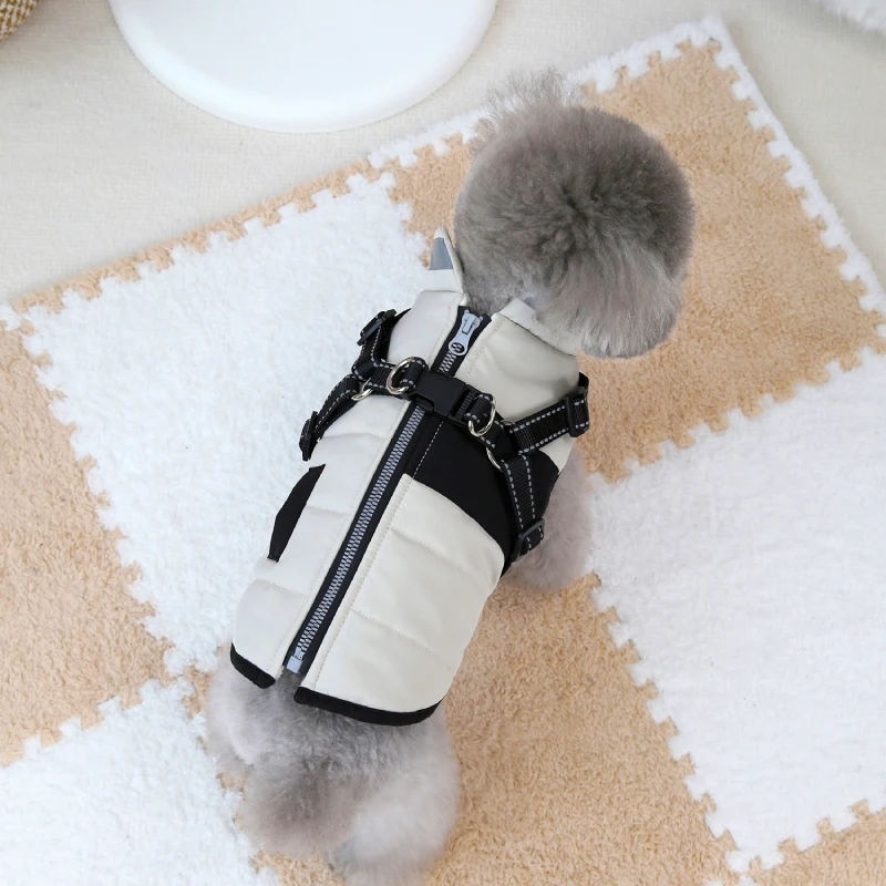 Hot Sale Winter Padded Dog Coat with Reflective Striped Harness Vest Warm Pet Jacket Outdoor Windproof Puppy Clothes
