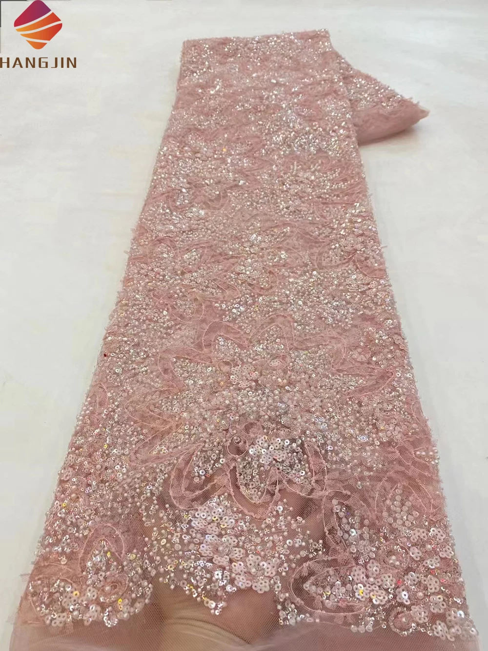 Lilac 3D Embroidery Tulle Lace Fabric Mesh With Sequins Hand Beaded Lace Fabric Luxury For Wedding Bridal Dress