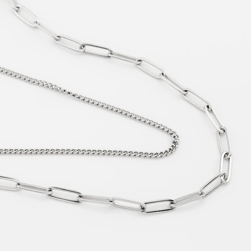 Из нержавеющей стали ювелирные изделия из жемчуга для женщин 18K золото Колье скрепки ссылка Двойной слоистых цепи