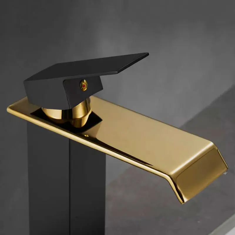 Luxury black and golden basin faucet modern deck mounted waterfall bathroom mixer faucet