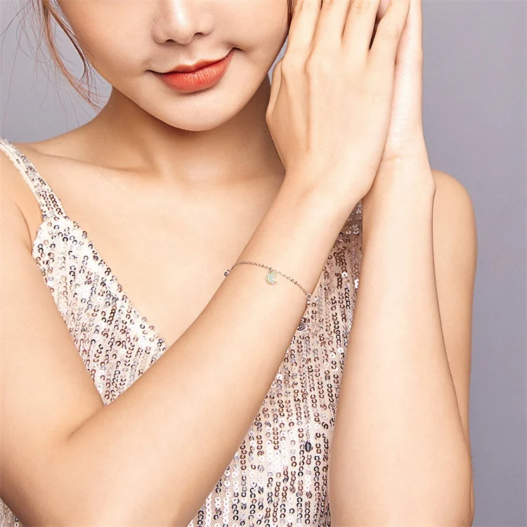 OEM fine jewelry moon friendship femmes teacher bracelets mom fashion wholesale 2023 summer silver 925 topaz beaded bracelet