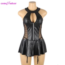 2022 valentines day hollow out zip backless halter lace red garter belt leather plus size sexy babydoll lingerie for fat women