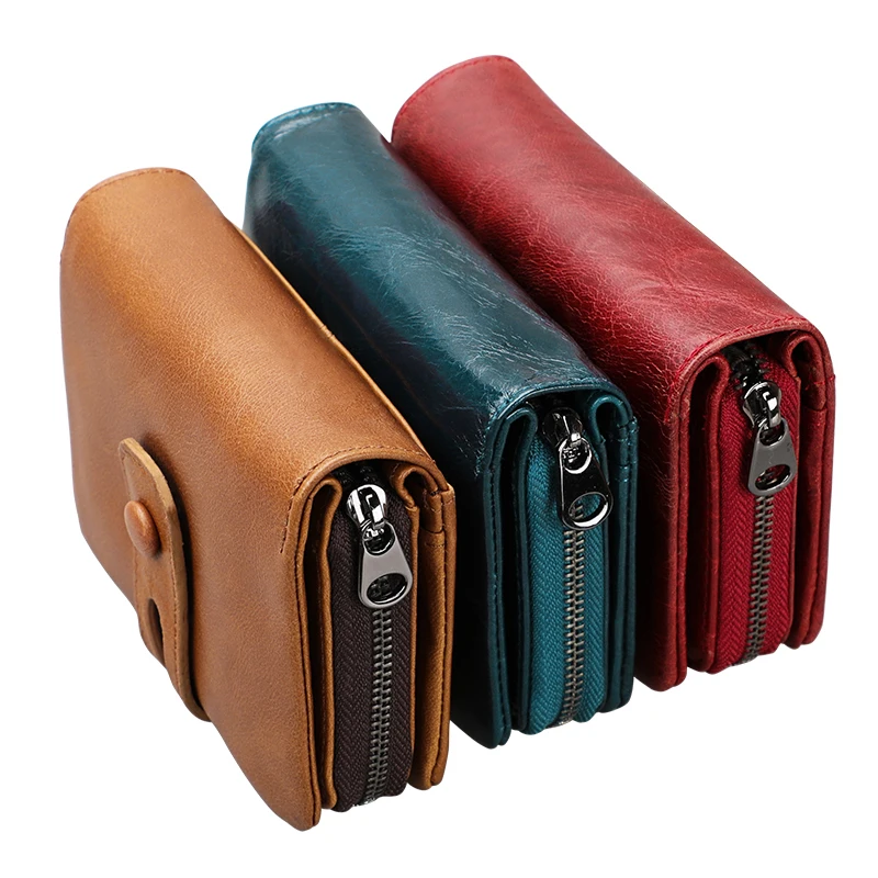 hot selling man wallet with zipper Clutch pure color genuine leather wallet coin purse ID credit cards holder for man