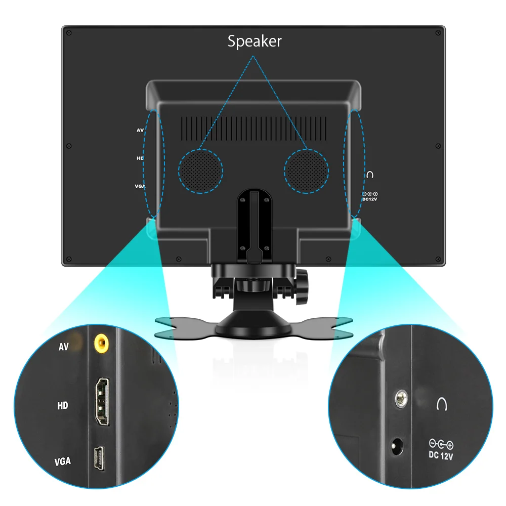 7-9 inch LCD Monitor Headrest Portable HD VGA LCD Car Screen for PC/Mac Mini/TV/Camera/Gaming IPS 1024X600 Support AV Video