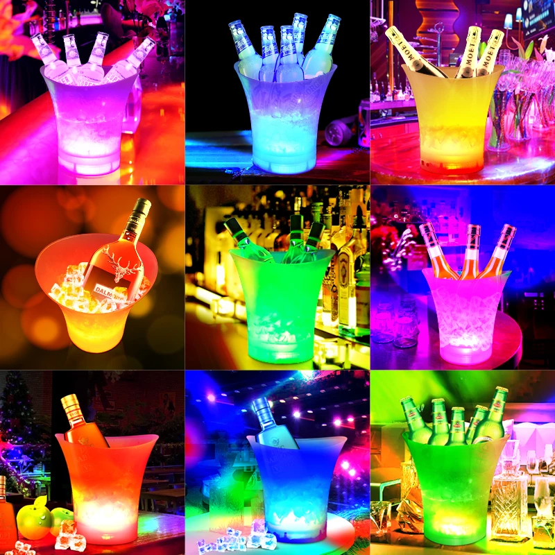 Foldable 5L LED Light Ice Bucket 7 Color Changing Ice Bucket Clear Acrylic Champagne Beer Wine Cooler Bucket for Party
