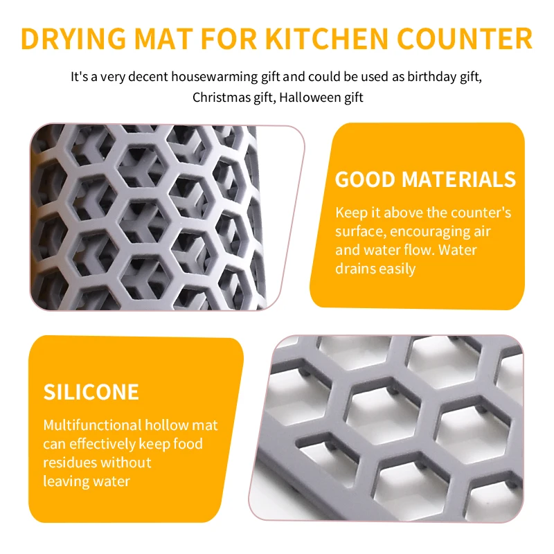 Silicone Sink Mat Foldable Non-Slip Soaking Pad Grid Accessory Rear Drain Kitchen Sink Protector Mats