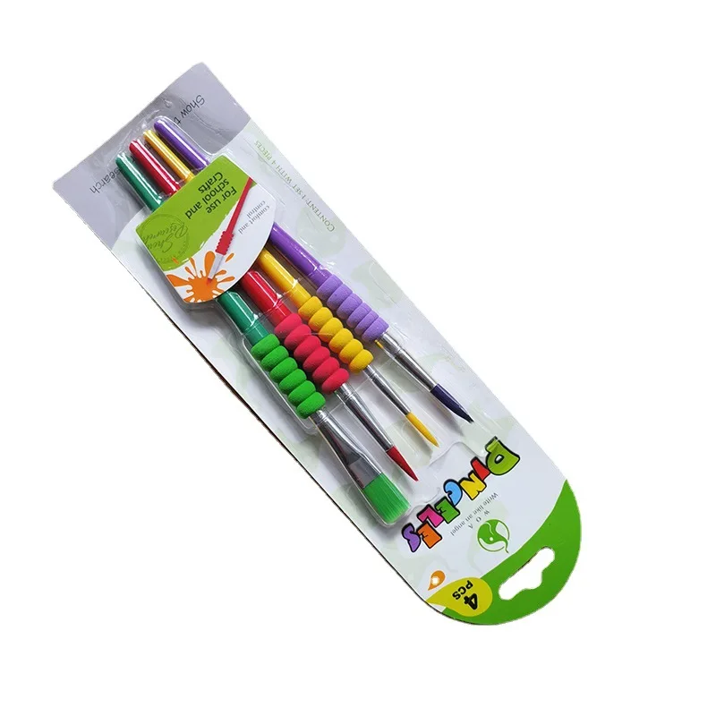 kid 4pcs Candy color acrylic painting oil watercolor sponge cover Pen Holder  plastic drawing brush sets