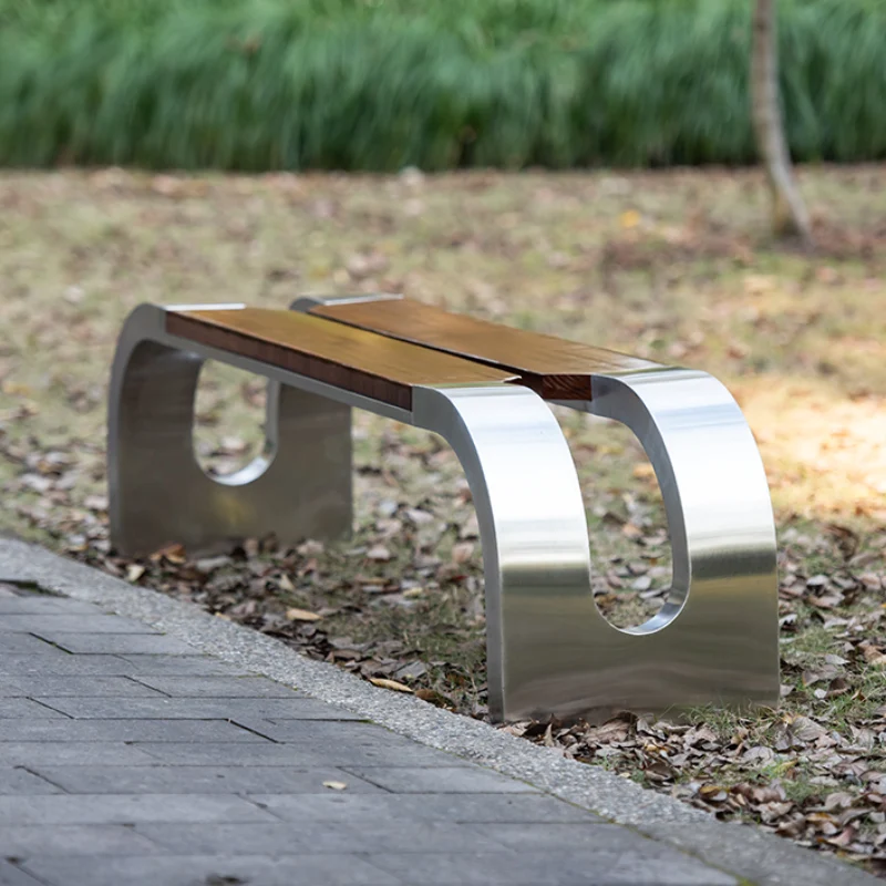 Light coffee color Outdoor Stainless steel Bench Park Square Chairs Can Be Customized Urban Furniture