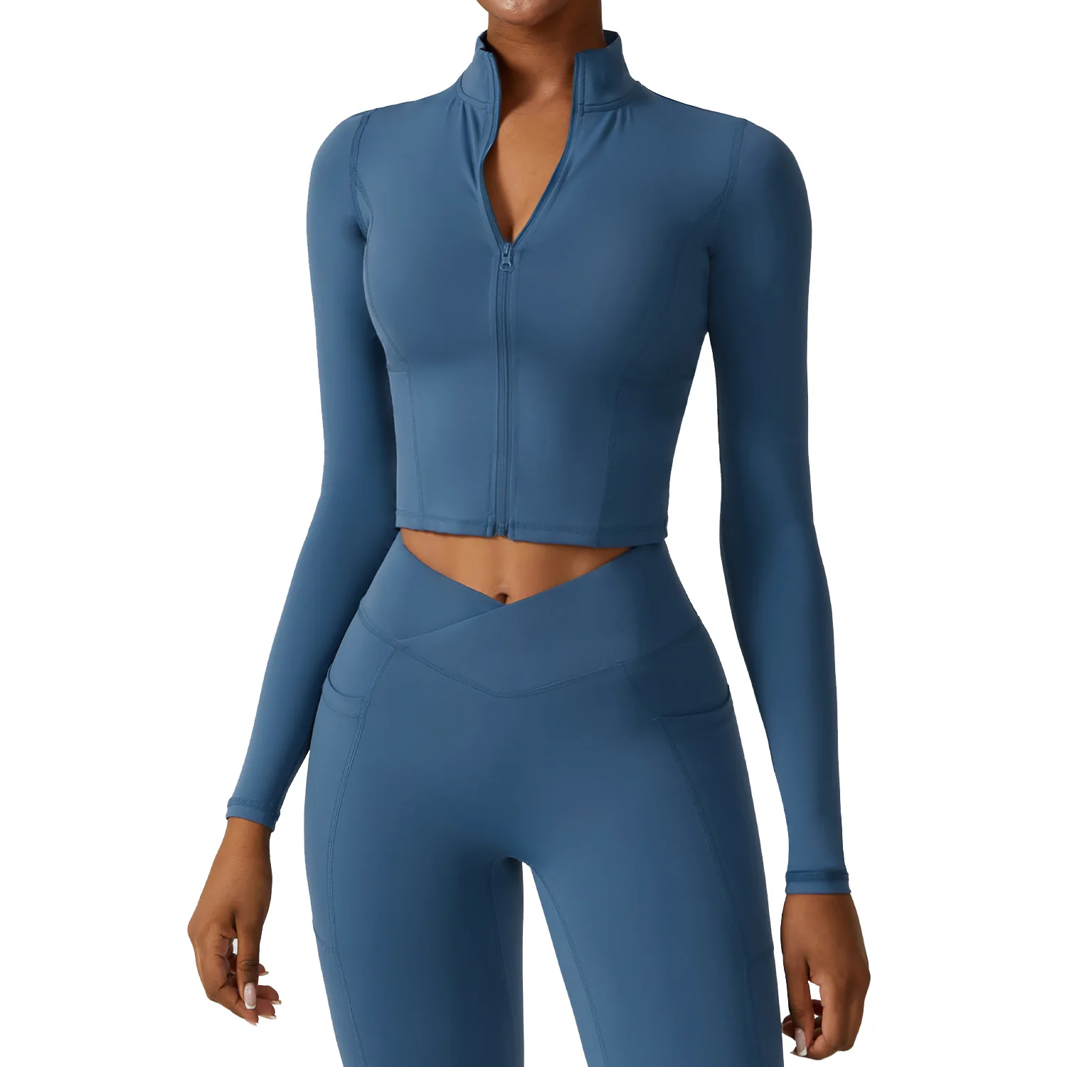 Wholesale Zipper Windproof Running Exercise Coat Tight Nude-feel Workout Clothes Quick-drying Long Sleeve Yoga Wear