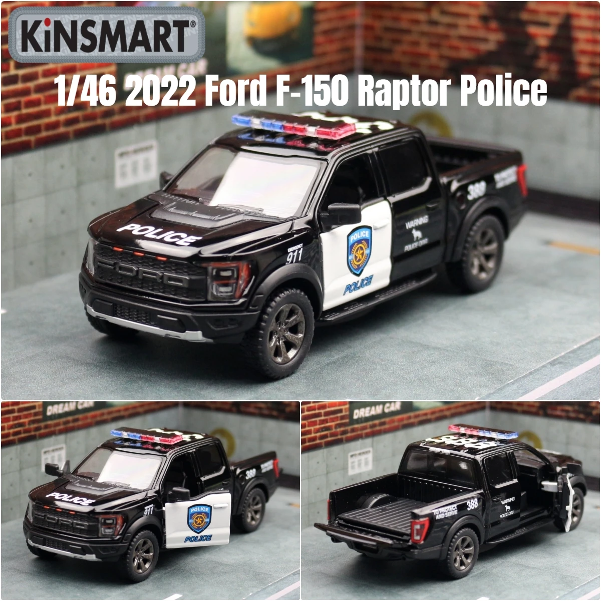 KiNSMART модель игрушечного автомобиля 1:46 2022 Ford F-150 Raptor полицейский грузовик Литой миниатюрный автомобиль коллекционное подарок для детей мальчиков