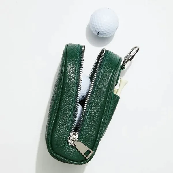 Outdoor Travel custom logo pebble leather golf ball pouch waist Hanging golf ball case holder