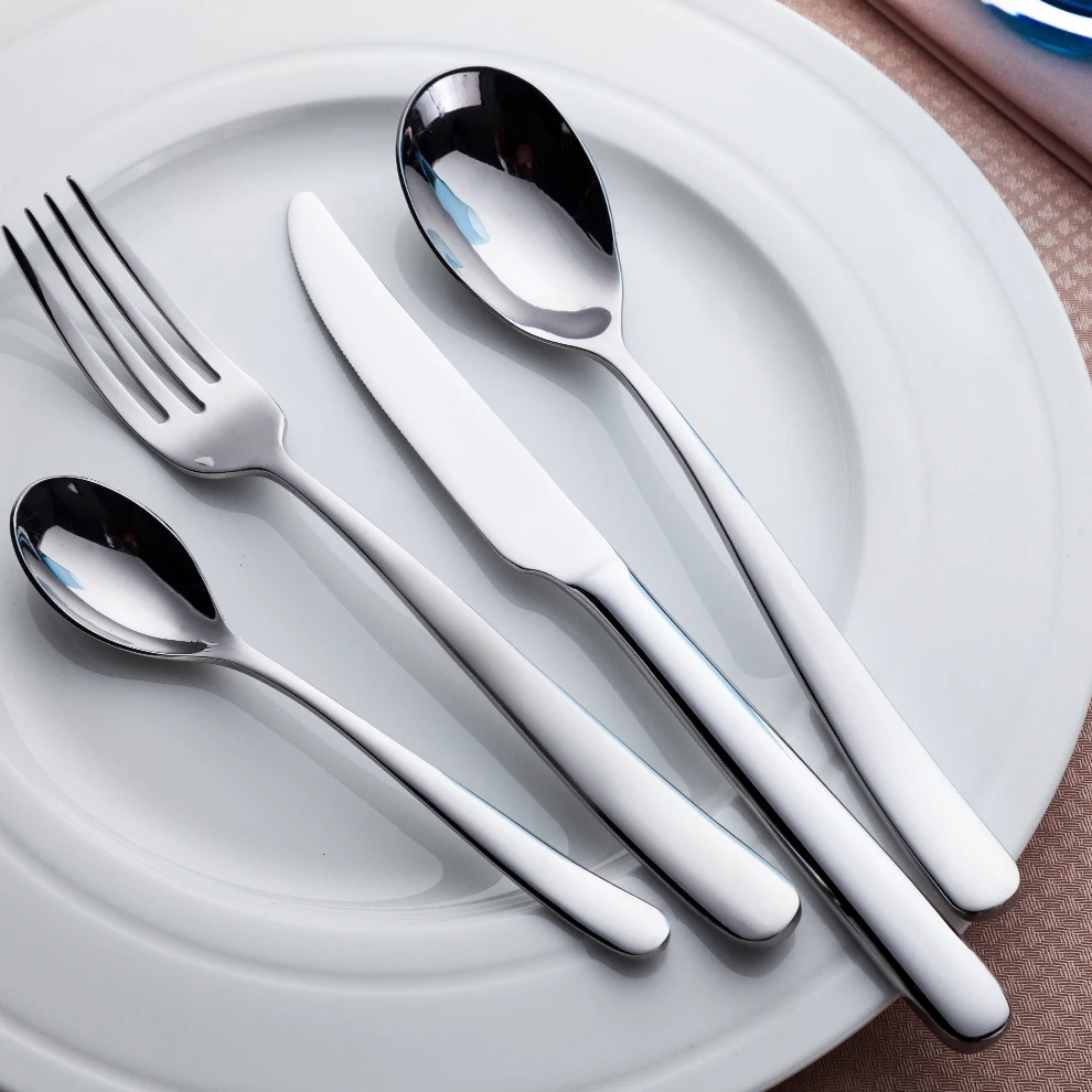 JiuJiuJu Luxury Cutlery 4PCS Sets 18/10 Stainless Steel For Wedding Silverware Knife Spoon Fork Sets Star Heavy Flatware Set