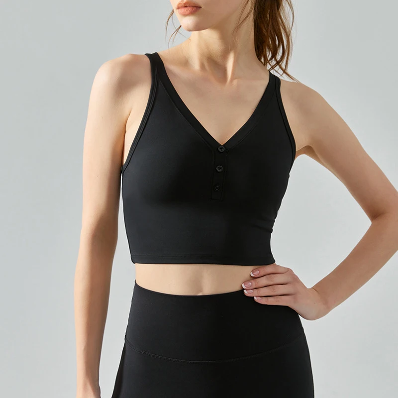 JY V-neck sports vest with chest pad summer wear sexy cross back yoga suit top solid color fitness vest women