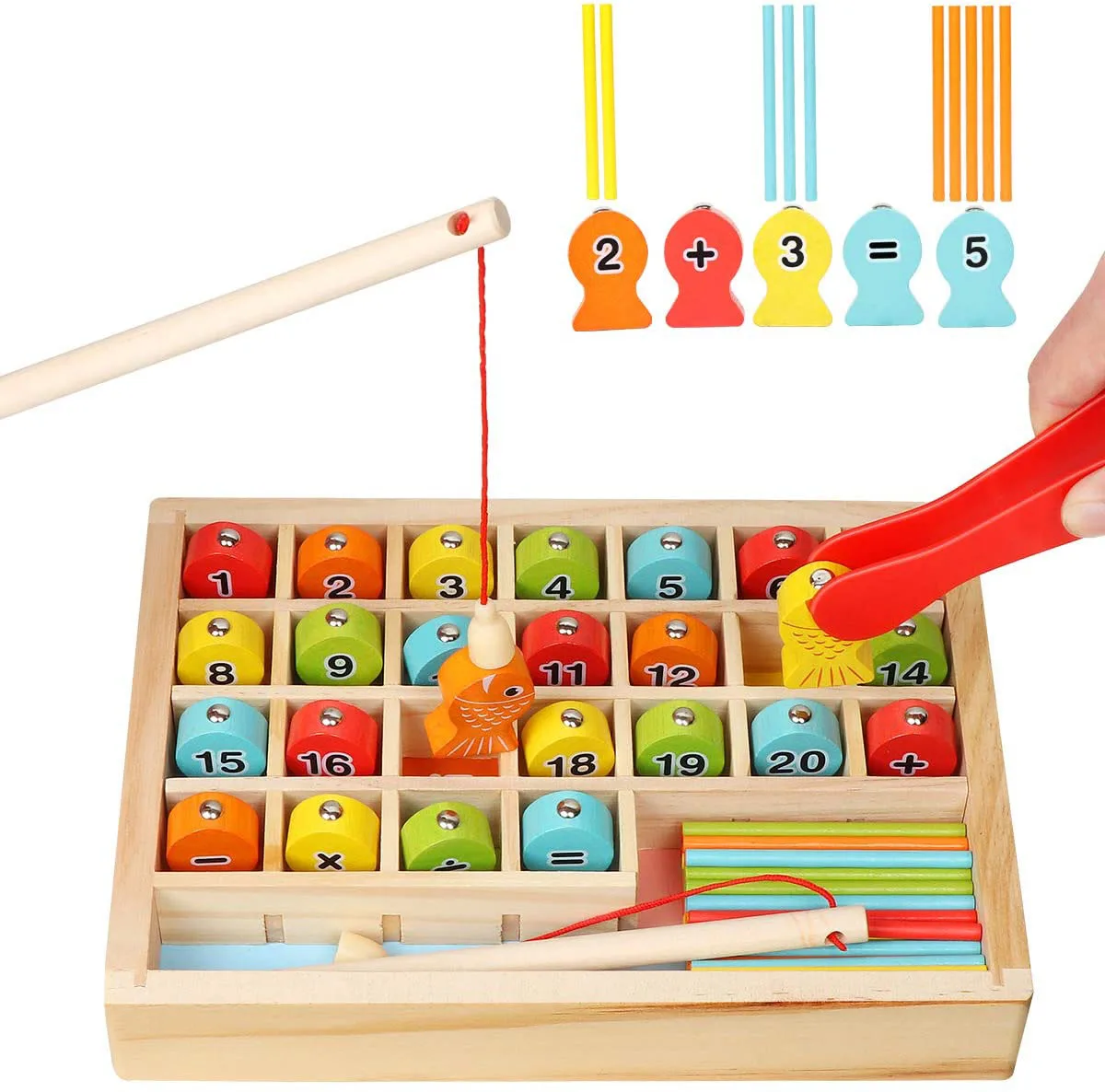 Wooden Magnetic Fishing Math Game Baby Educational Wooden Puzzle Toys