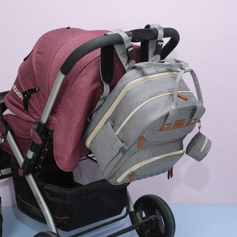 Amazon Hot Selling Fashion Mom Nappy Bag Waterproof Travel Backpack Multifunctional Crib Diaper Bag With Mosquito Net