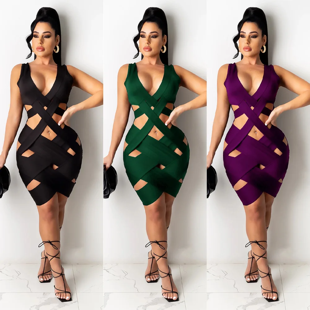 
Wholesale 2021 Summer Hollow Out Bodycon Dress Women Club Dress 