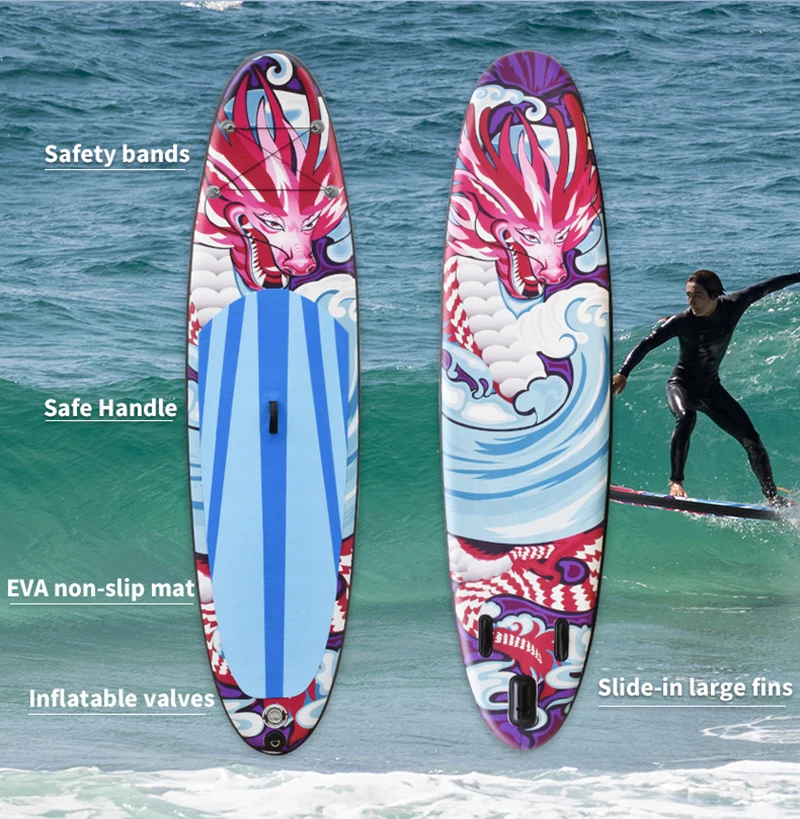 OEM ODM Dragon Pattern Inflatable Stand Up Paddle Board Surfboard Surfing Board Chinese Style Custom Water Sport Sup Board