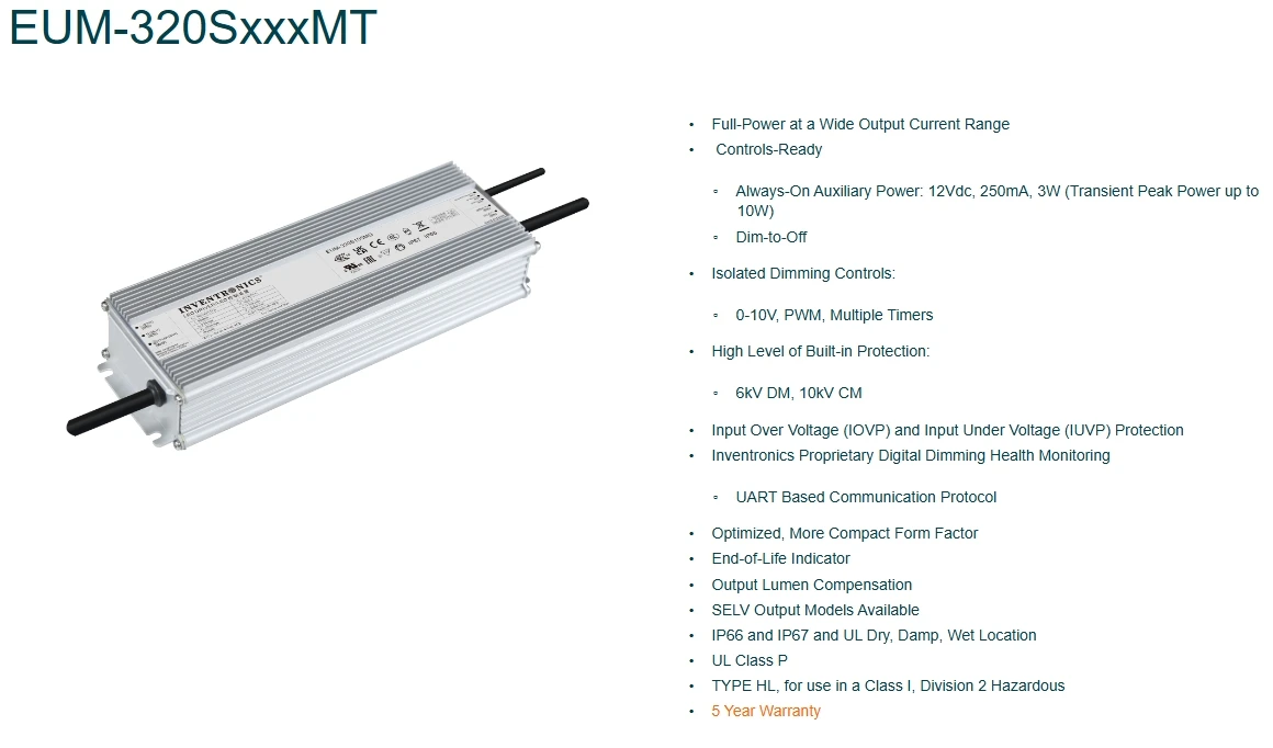 Inventronics EUM-320SXXXMX EUM-320SxxxMG EUM-320SxxxMT 0-10V 320W Led Driver Dimmable Power Supply