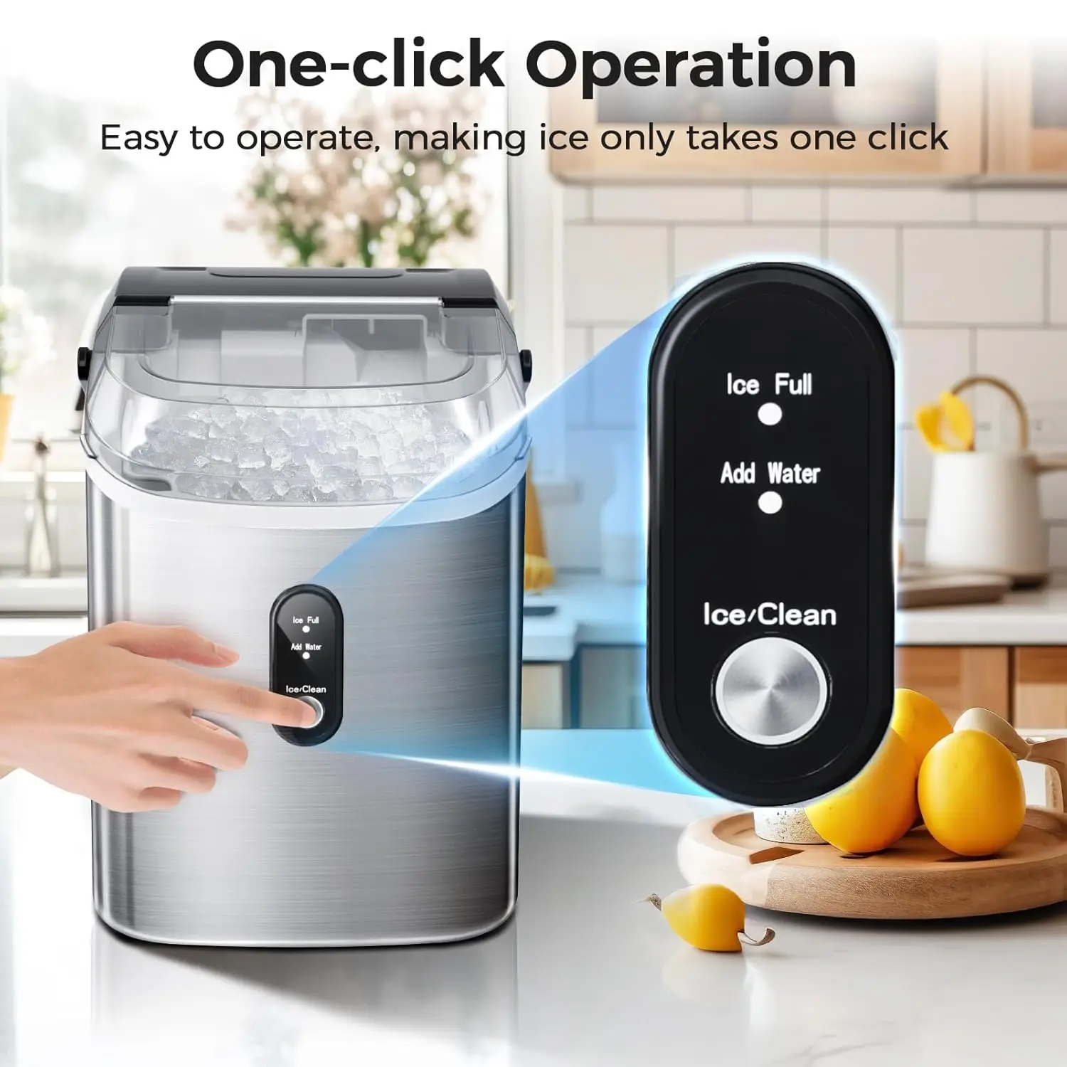 Portable Stainless Steel Silver Pebble Ice Maker Self-Cleaning Electric Soft Chewable Ice for RV Car Home Kitchen Use