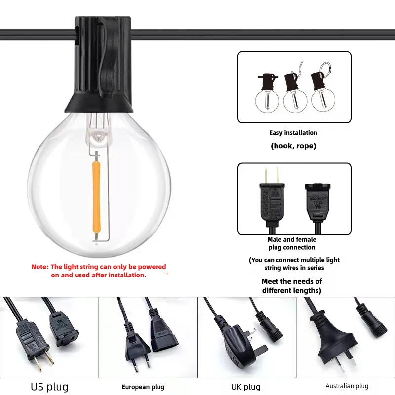 7.5M/25 LED Lights G40 Garden Garland Festoon Lights Waterproof Patio Fairy String For Outdoor Wedding Partyy Decorate