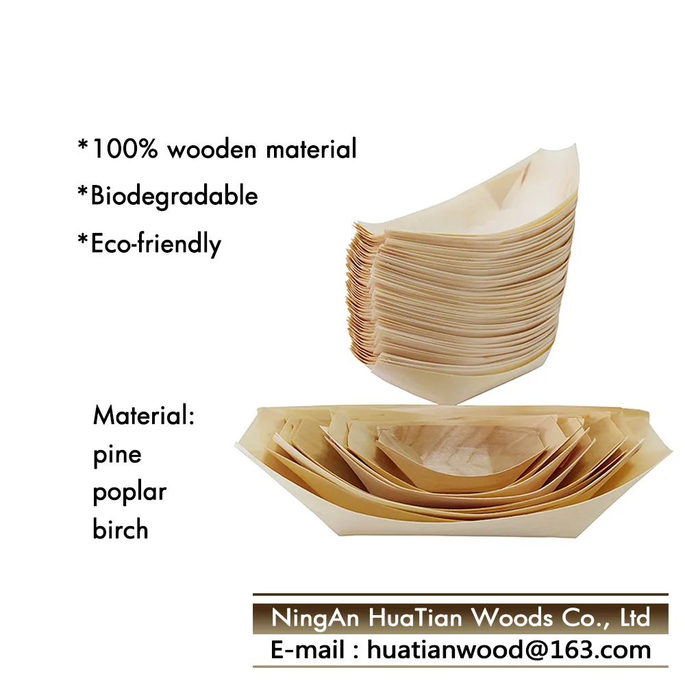 Sushi wooden boat Oat-shaped pine serving wholesale biodegradable sushi table setting