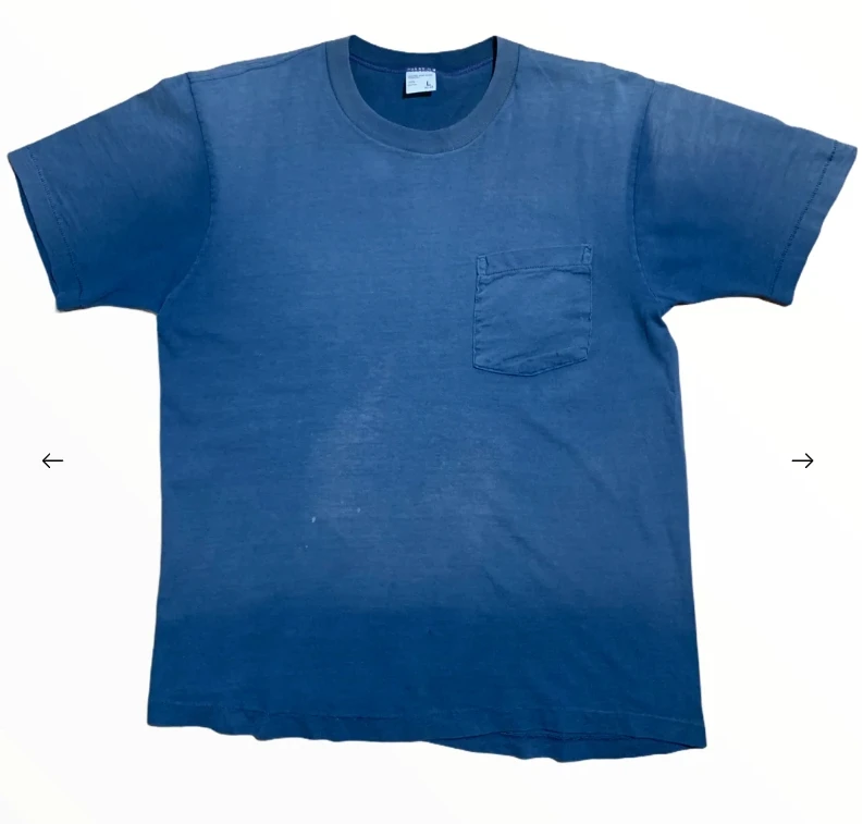 Single Stitch Dyed Navy Pocket Fitted Vintage Blank Streetwear Acid Wash Sun Faded t shirt