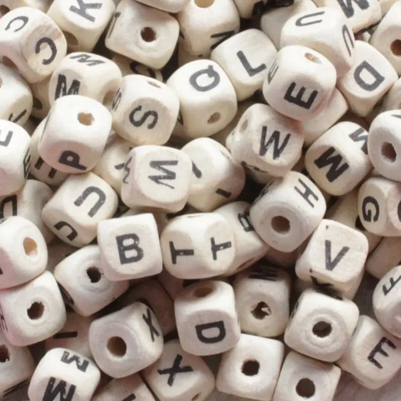10Mm Square Letter Beads Natural Alphabet Wooden For Jewelry Making Necklace Handmade Pacifier Chain Diy