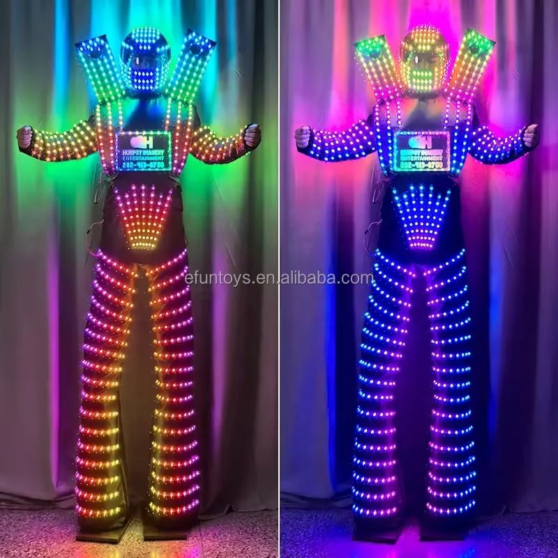 Efun MOQ 1 PCS Hot sale Full Color Pixel LED Robot Costume Clothes Stilts Walker Costume LED Suit Costume Helmet luminous suit